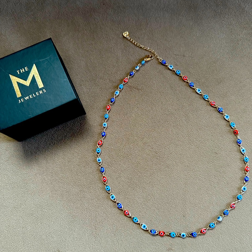 The M Jewelers NY - Multi colored stoned Evil Eye necklace